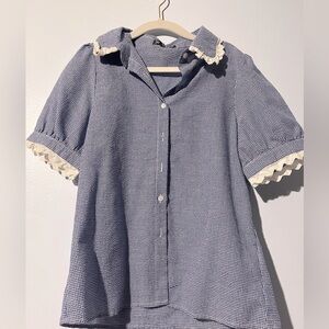 Navy & white checkered blouse